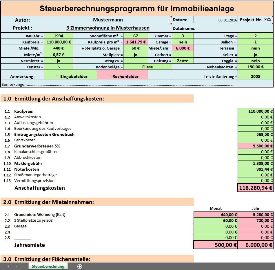 Excel-Vorlagen-Paket: Steuer-, Nebenkosten- Und Rendite-Berechnung Für ...